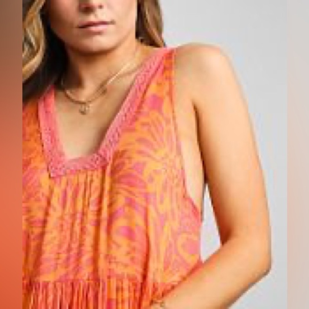 Free People Tiers For You Floral Maxi Dress Orange & Pink Crochet Medium Flowy - Picture 3 of 11